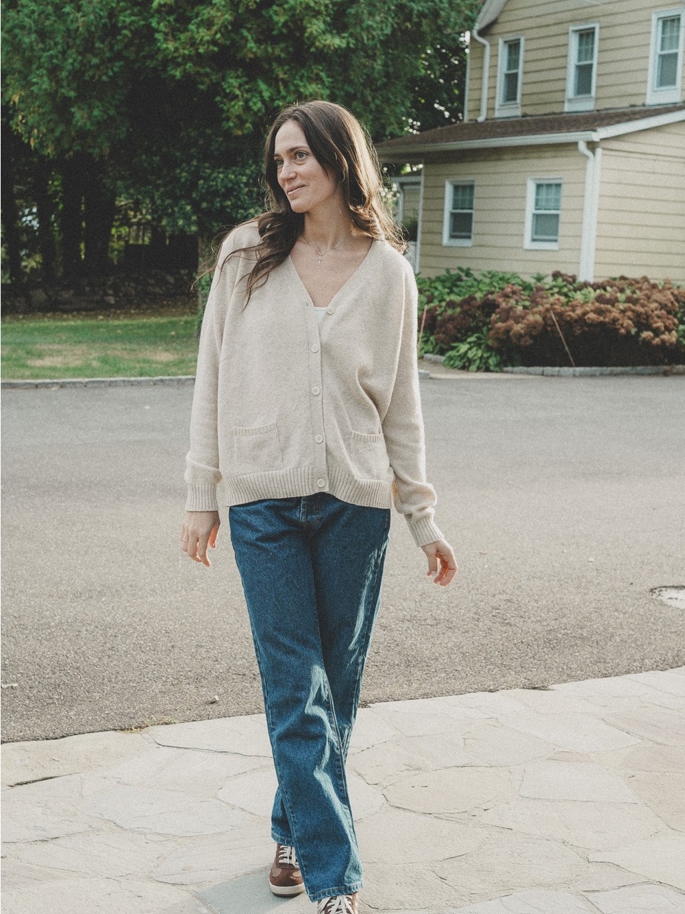 St. George Soho Relaxed V-Neck Button Cardigan Sweater in Cream
